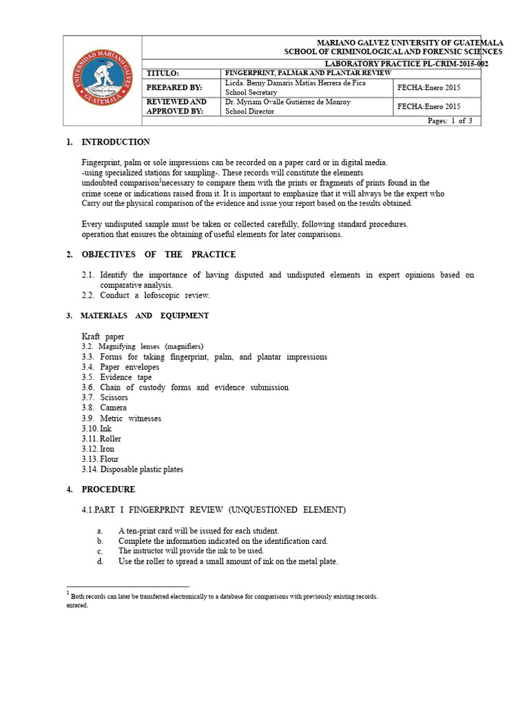Practice No. 2 Fingerprint, Palm and Sole Review | PDF | Fingerprint ...