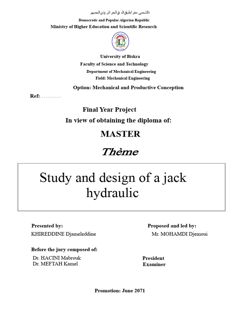 Study and Design of a Jack... | PDF | Pump | Mechanical Engineering