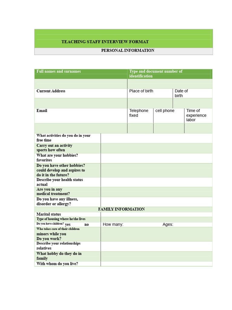 Interview Format For Teaching Staff | PDF | Teachers