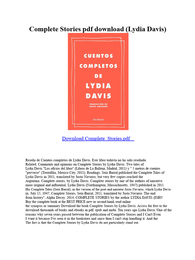 Download Lydia Davis Complete Stories PDF PDF