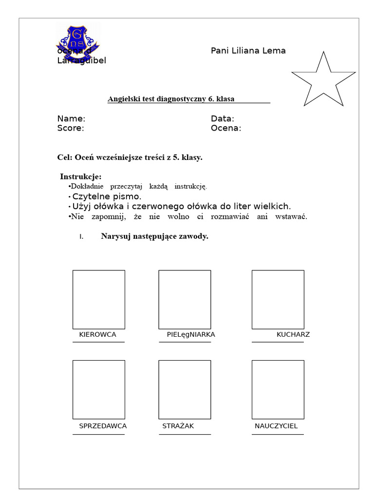 Angielski test diagnostyczny dla 7 klasy | PDF