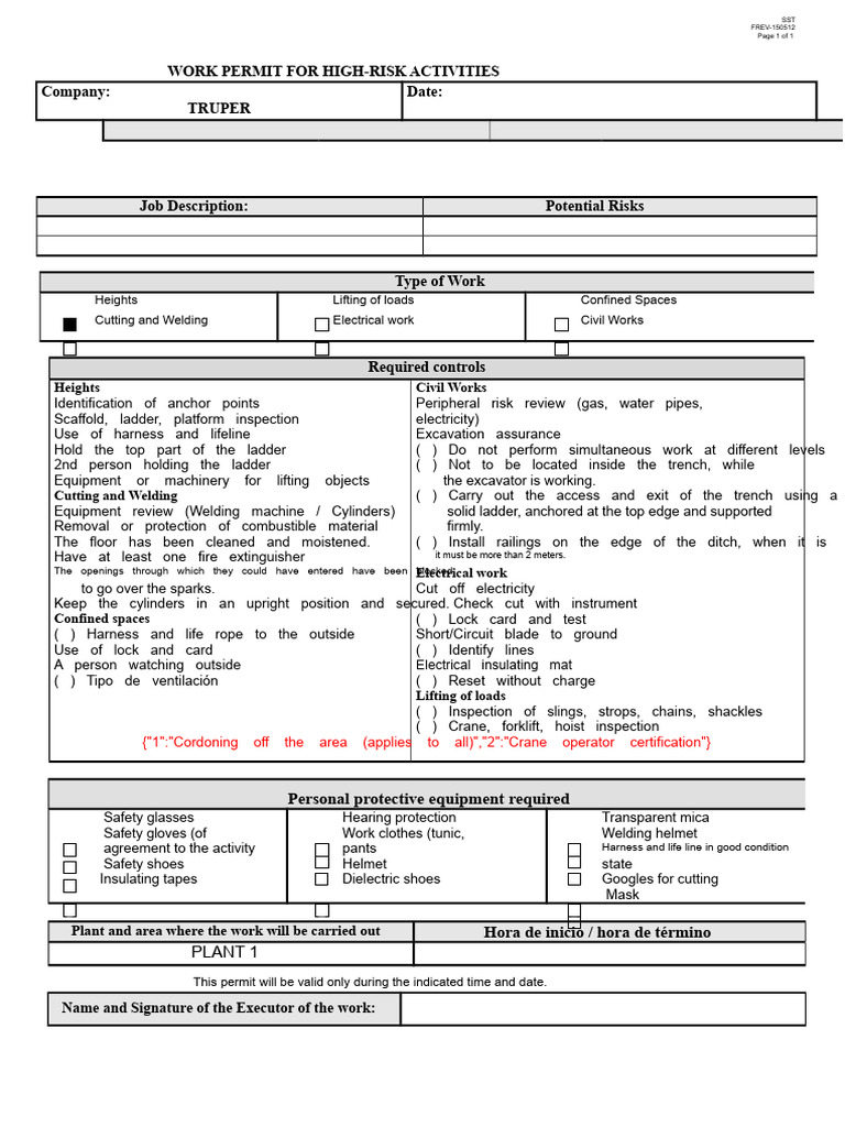 Multi Permit High Risk Work | PDF | Equipment