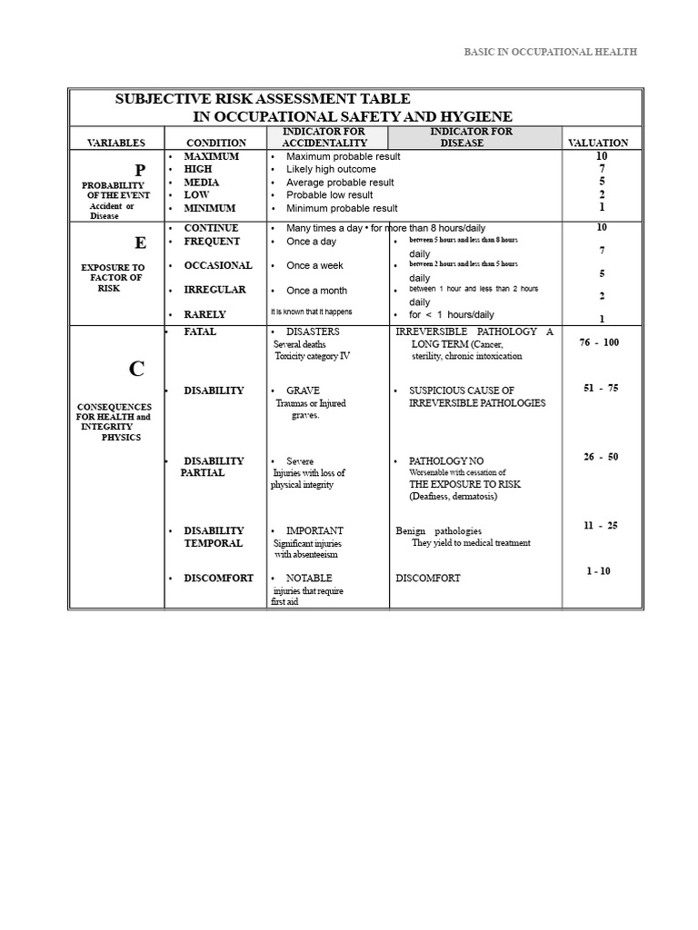 Subjective Risk Assessment Table | PDF | Risk | Occupational Safety And ...