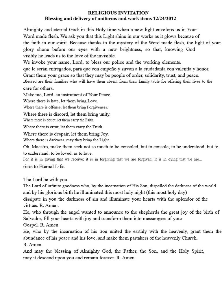 RELIGIOUS INVOCATION blessing of uniforms.docx | PDF