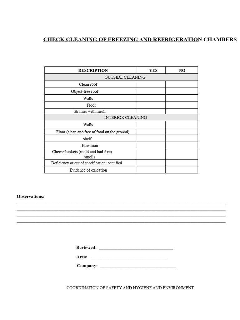 Check Cleaning of Freezing and Refrigeration Chambers. V1 | PDF ...