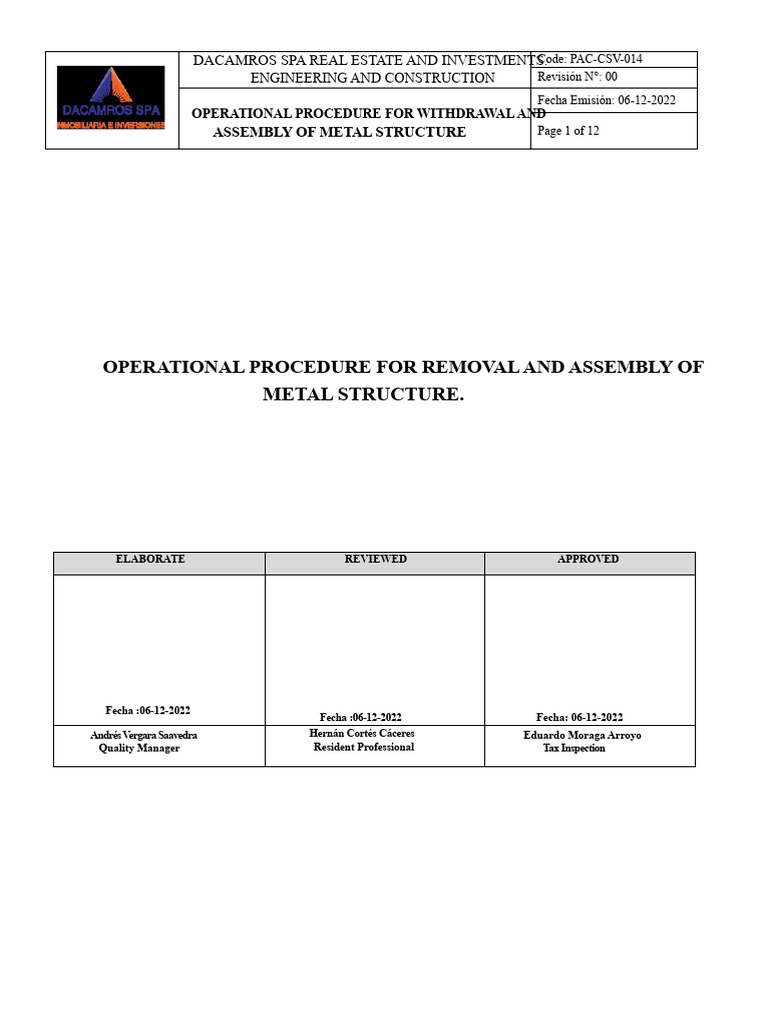 Pac-Csv-014 Operational Procedure For Dismantling and Assembling Metal ...