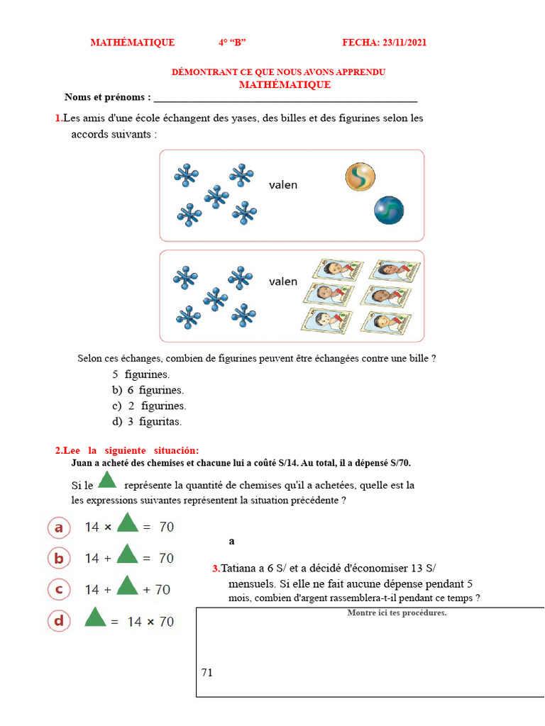 Exercices de mathématiques 4° B | PDF | Mathématiques