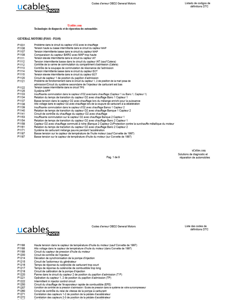 Codes d'erreur OBD2 pour General Motors | PDF | Injection (moteur ...