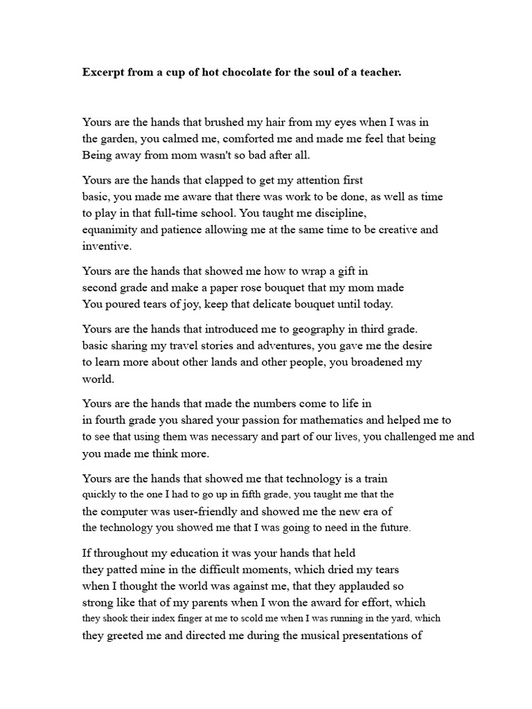 Excerpt From A Cup of Hot Chocolate For The Soul of A Teacher | PDF