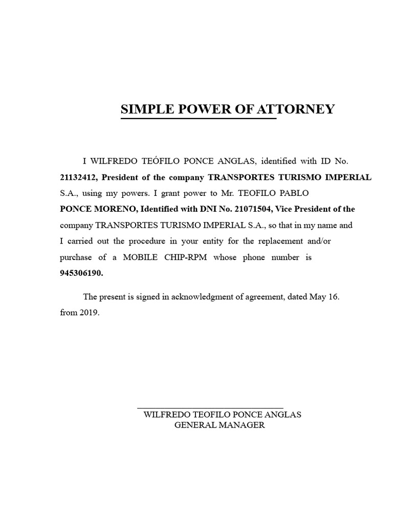 Simple Power of Attorney | PDF