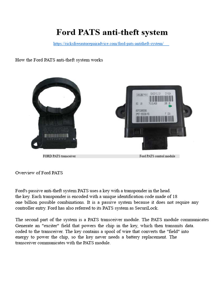 FORD PATS (Anti-Theft System) - How It Works | PDF | Relay | Electronics