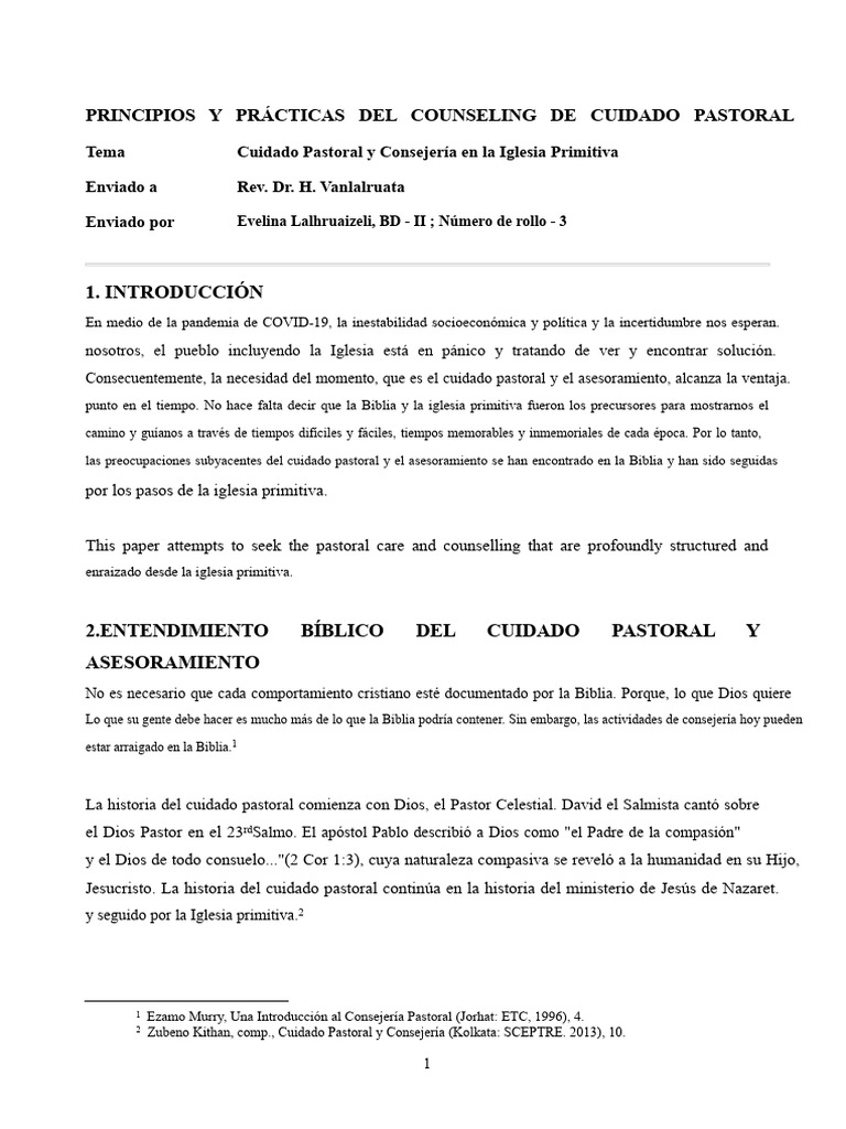 Cuidado Pastoral en la Iglesia Primitiva | PDF | Cristianismo primitivo ...