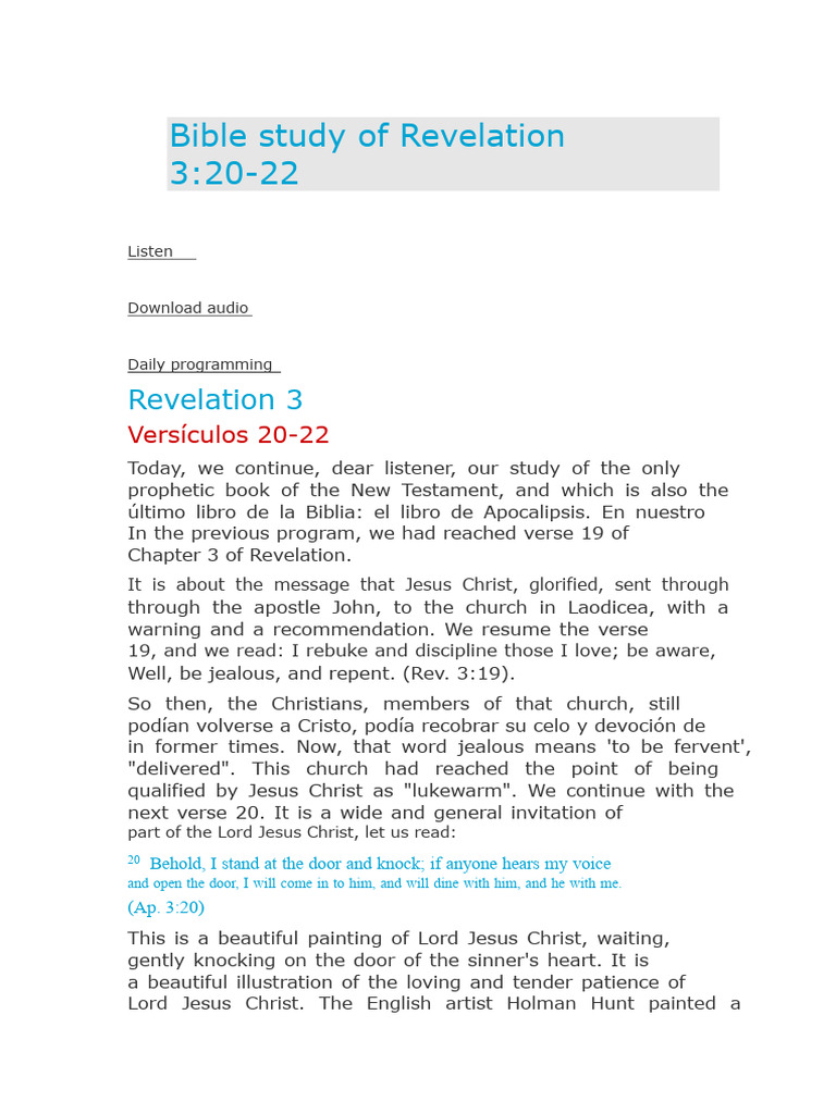 Bible Study of Revelation 3 | PDF | Jesus | Book Of Revelation