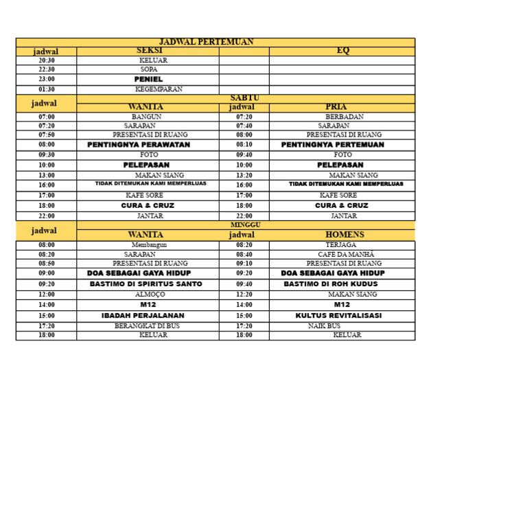 Jadwal Pertemuan dan Aktivitas Mingguan | PDF