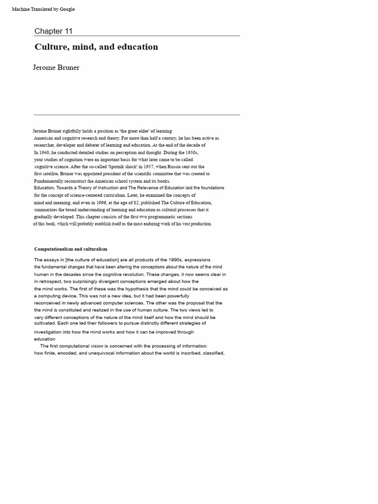 Bruner on Culture, Mind, and Education | PDF | Mind | Information