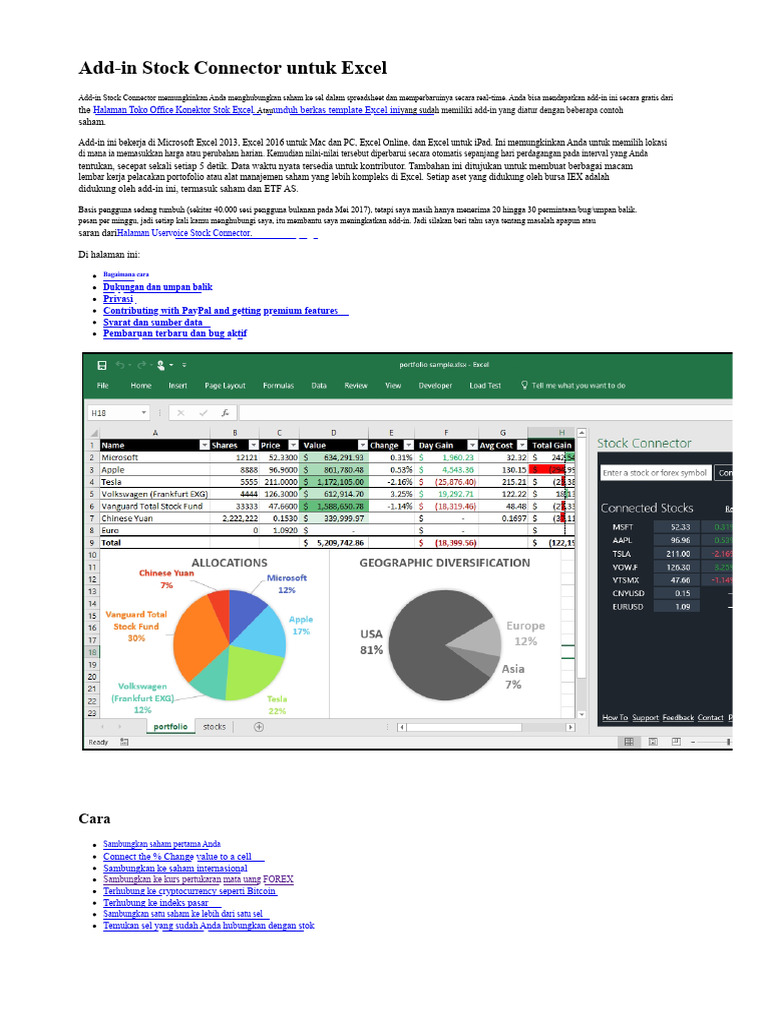 Add-in Stock Connector untuk Excel | PDF
