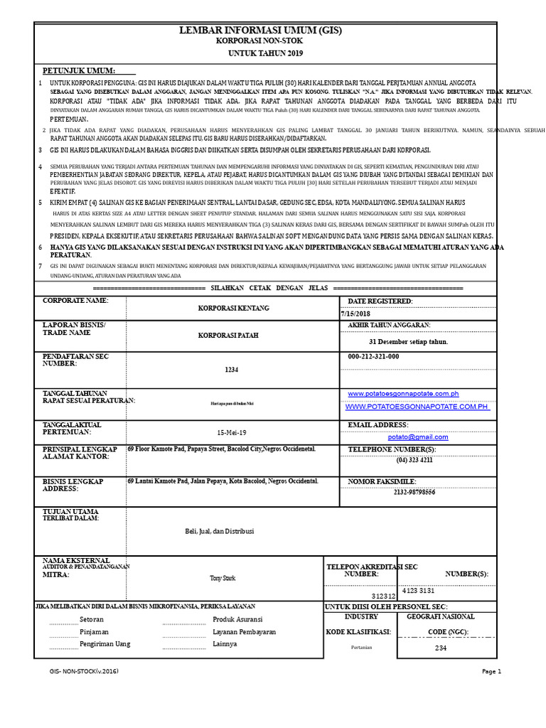 Lembar Informasi Umum | PDF