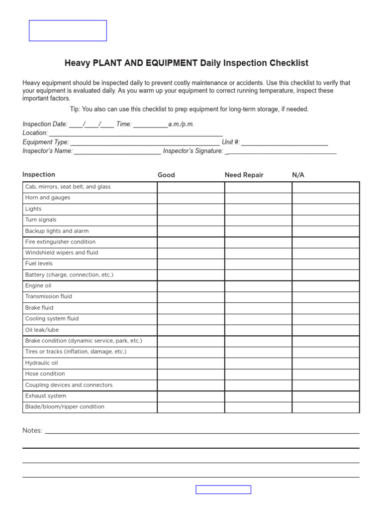 Daily Heavy Equipment Inspection Checklist | PDF