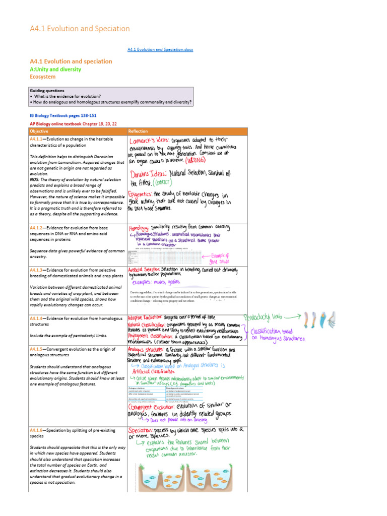 A4.1 Evolution and Speciation | PDF | Evolution | Species