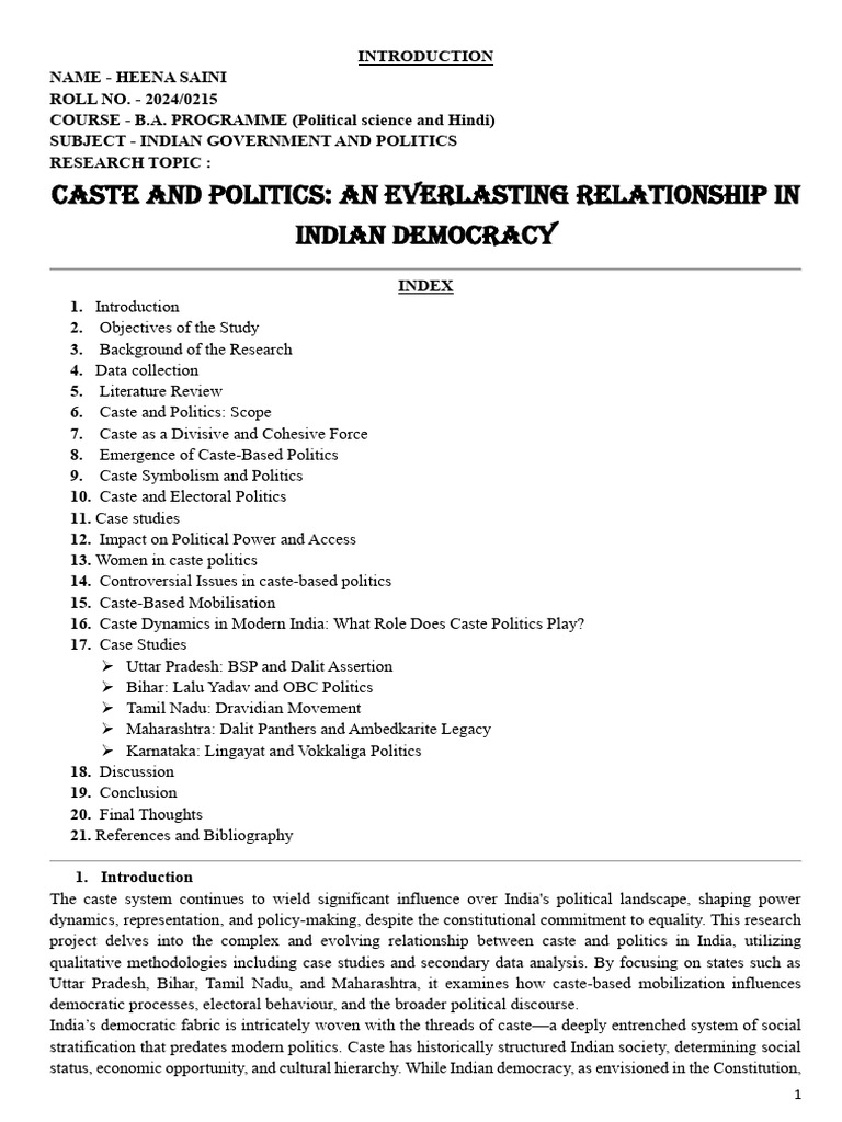 Caste and Politics in Indian Democracy | PDF | Dalit | Caste