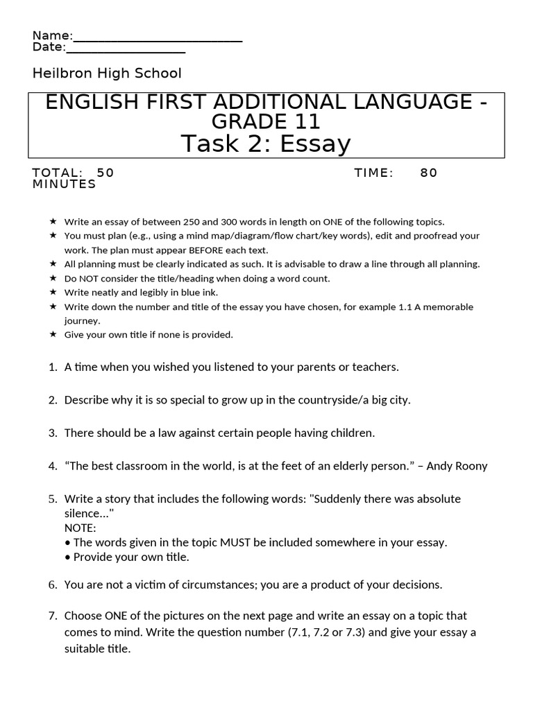 Grade 11 English Essay Guidelines | PDF