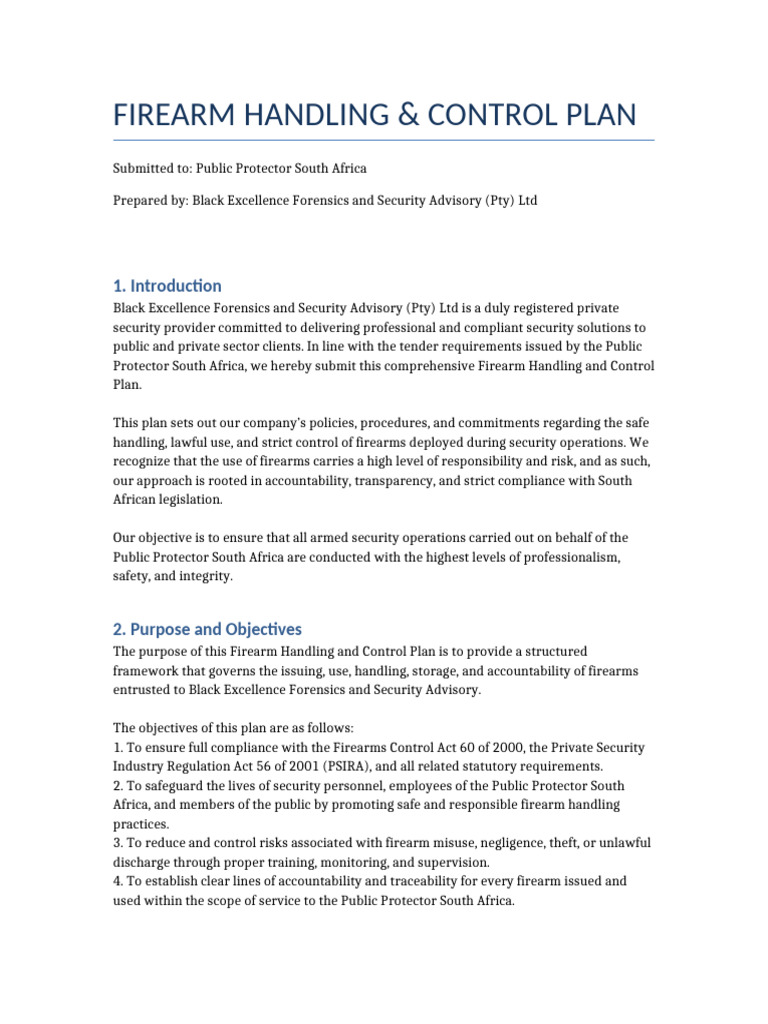 Firearm Handling Control Plan Submission | PDF | Regulatory Compliance ...