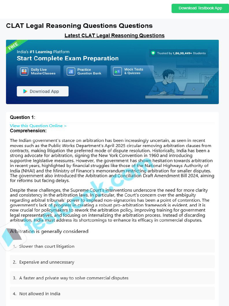 Clat Legal Reasoning Questions 66d56c32f8d2a9f7fd442cc7 | PDF