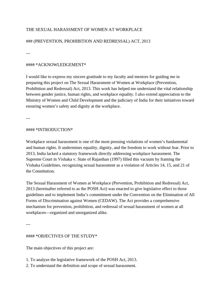 The Sexual Harassment of Women at Workplace | PDF | Sexual Harassment ...