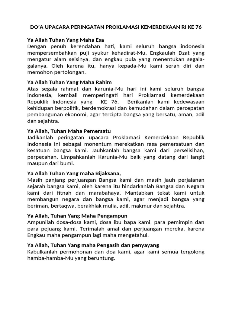 Doa Proklamasi Ri Ke 67 Pdf