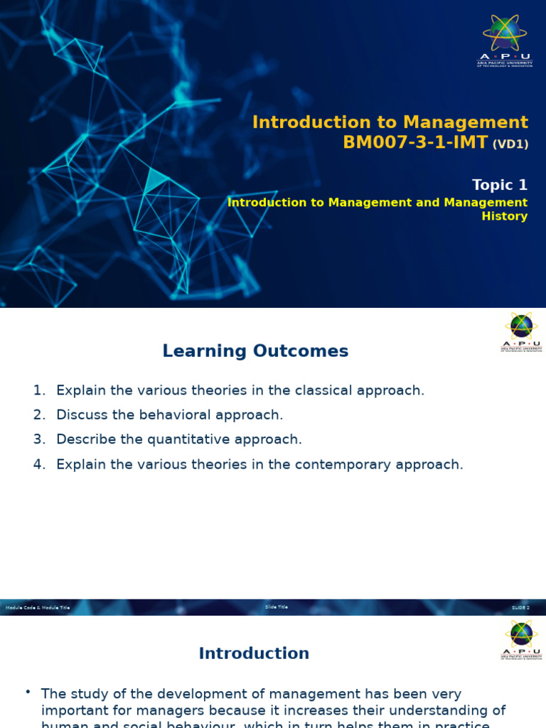 Topic 1 Introduction To Management and Management History | PDF ...