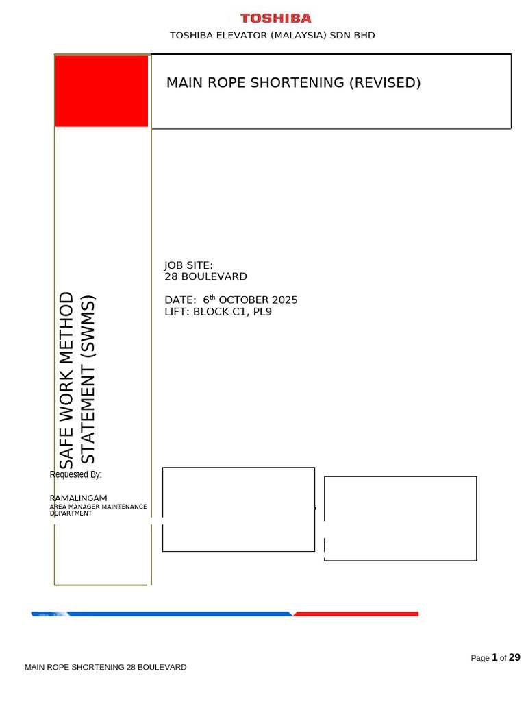 Main Rope Shortening SWMS Guide | PDF | Elevator | Occupational Safety ...