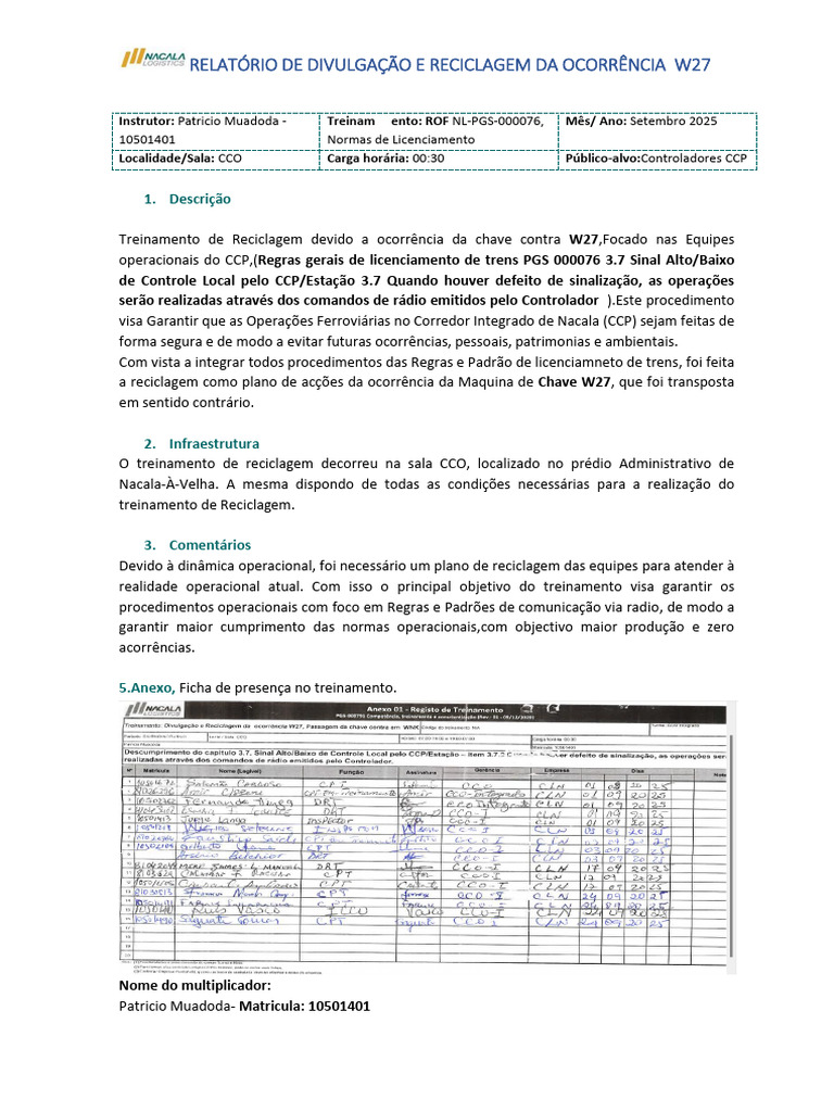 Relatorio Das Da Divulgacao e Accoes Da Ocorrencias CCP W27 | PDF