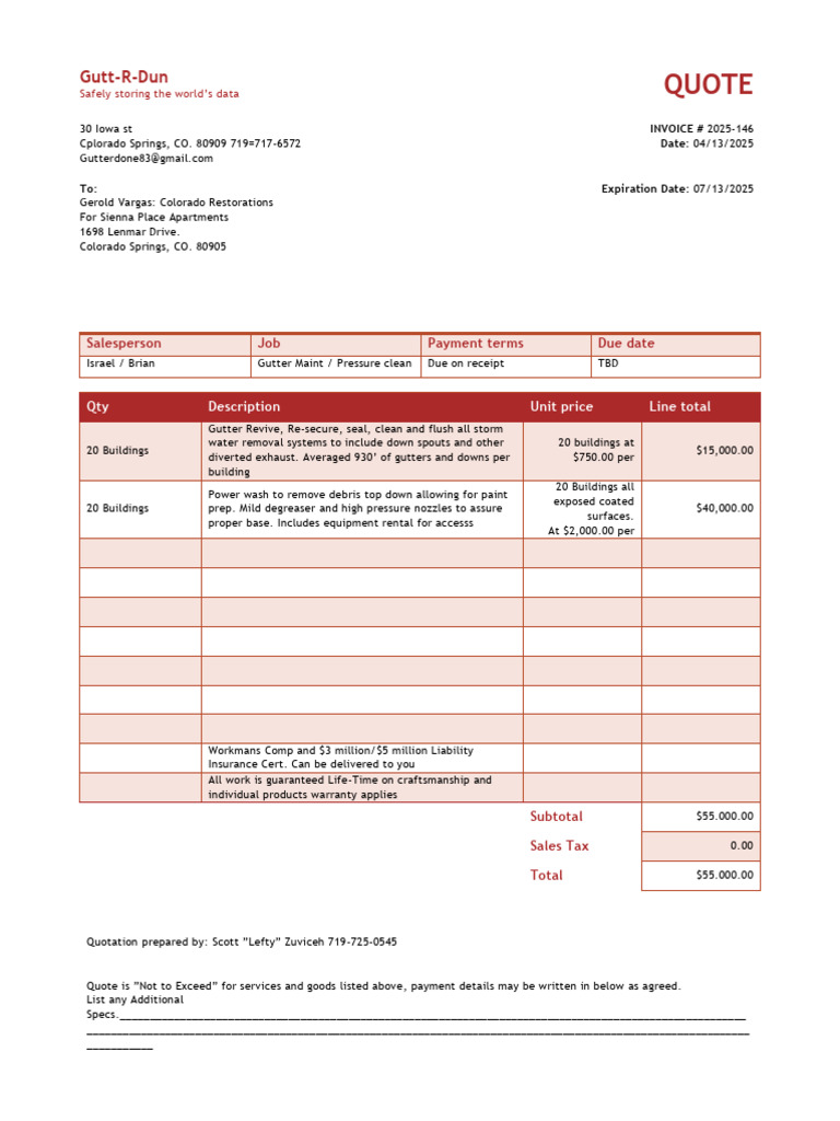 Gutter Maintenance Invoice for Sienna Place | PDF