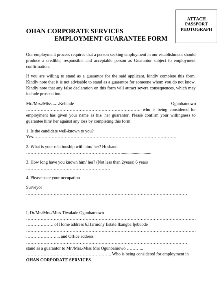 Employment Guarantee Form for OHAN Services | PDF | Justice | Crime ...