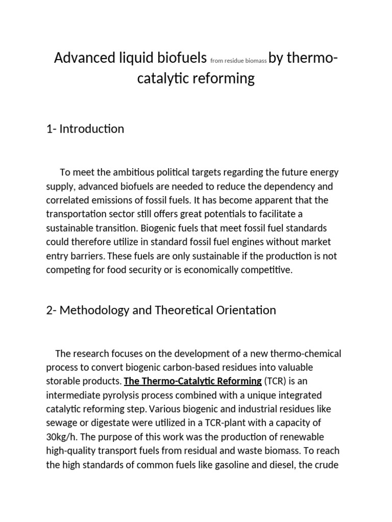 Advanced Biofuels from Residue Biomass | PDF