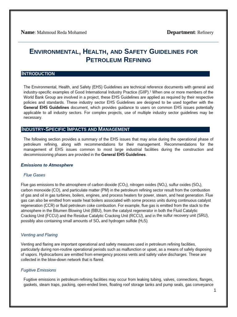 EHS Guidelines for Petroleum Refining | PDF | N Ox | Oil Refinery