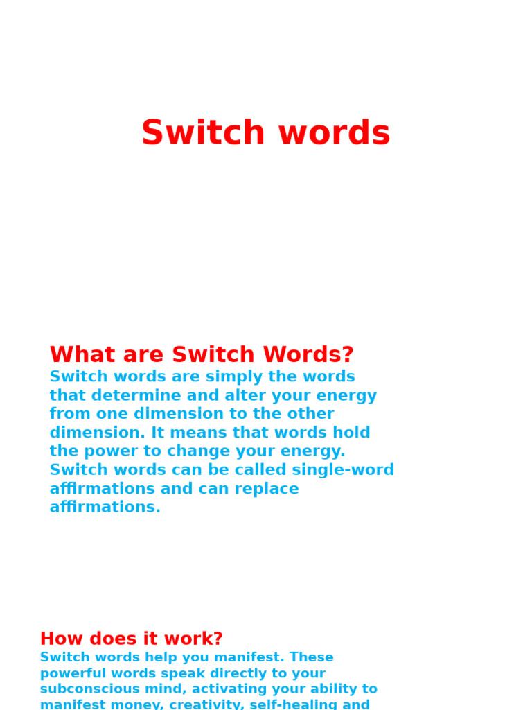 Power of Switch Words for Manifestation | PDF | Mantra | Anxiety