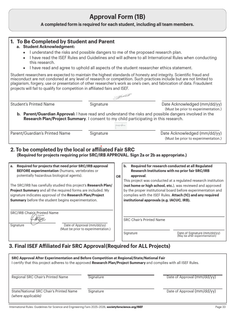 ISEF 2025-2026 Approval Form Guidelines | PDF | Institutional Review Board