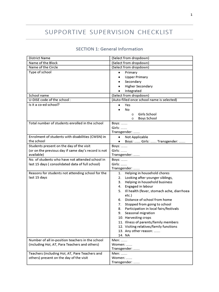 M Paridarsan App Checklist Supportive | PDF | Teachers | Teaching Method