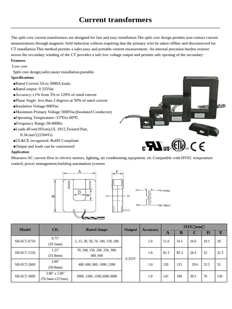 Split Core Current Transformers Overview | PDF | Transformer ...