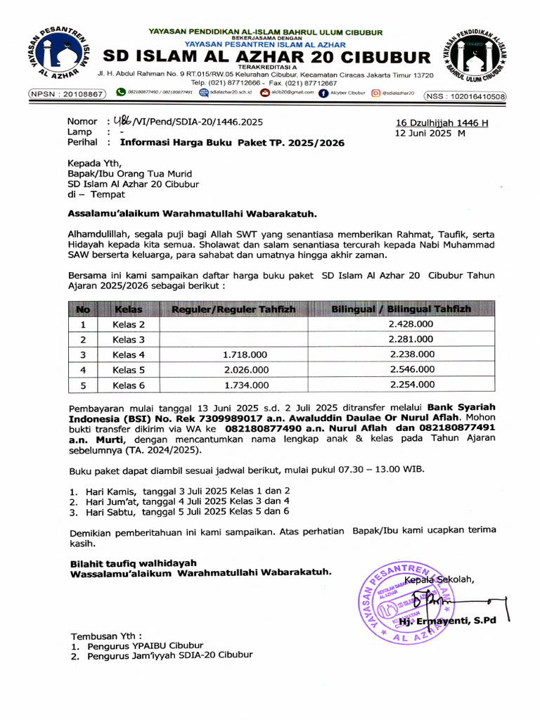 Info Harga Buku Paket SDI Al-Azhar TA 2025-2026 | PDF