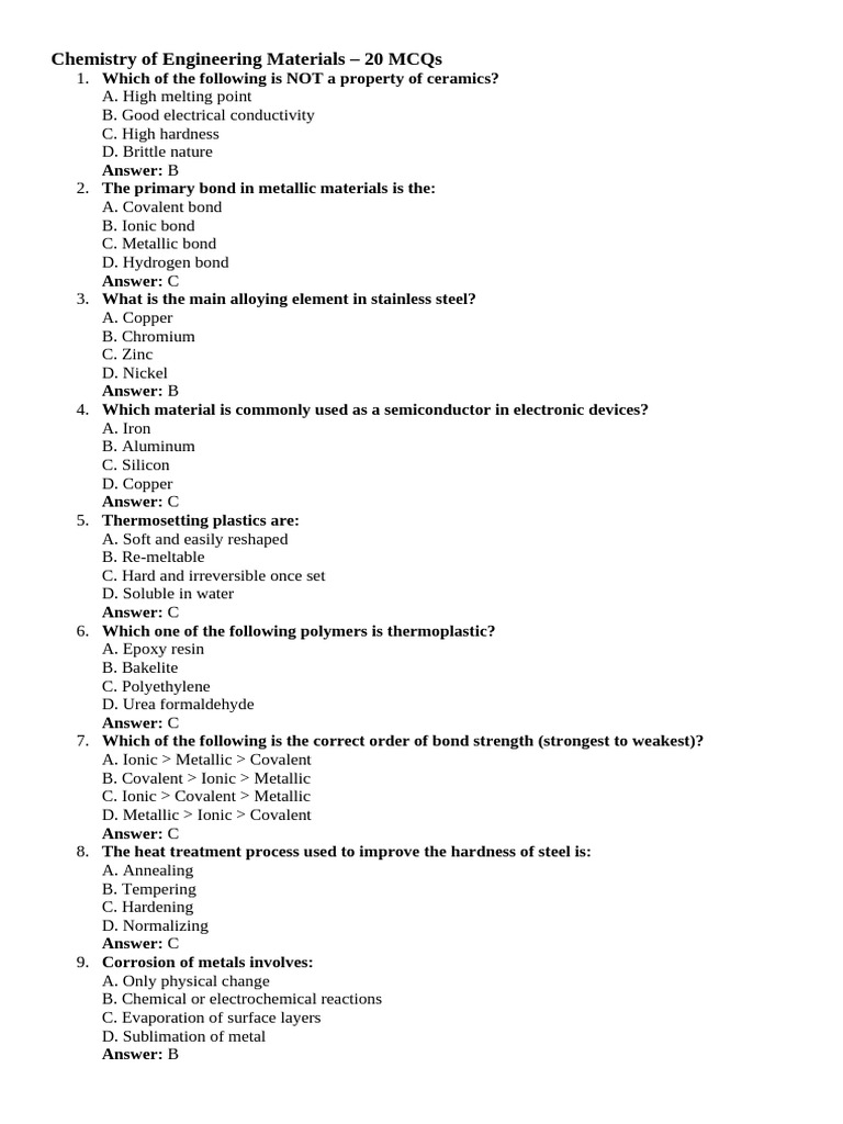 Engineering Materials MCQs Explained | PDF | Nanomaterials | Solid