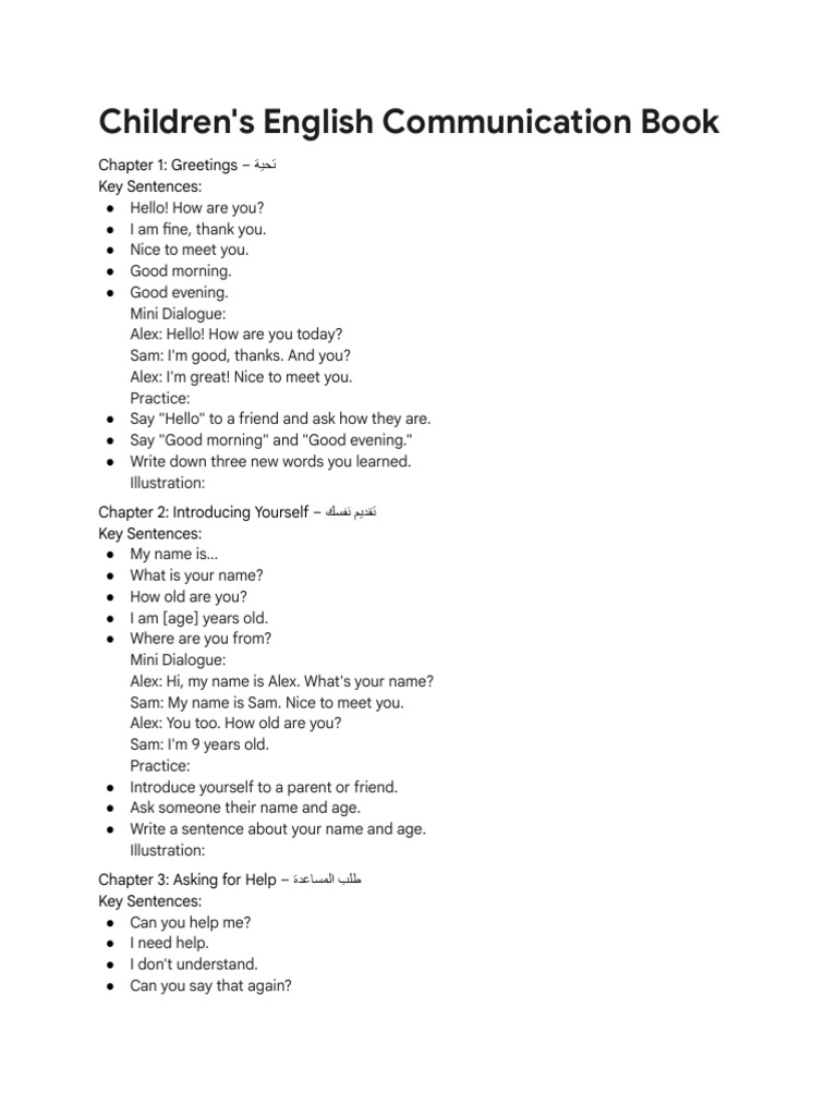Children's English Communication Guide | PDF | Menu