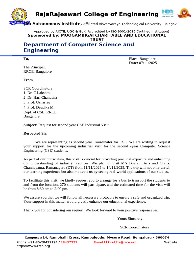 Letter-Industrial Visit-CSE | PDF