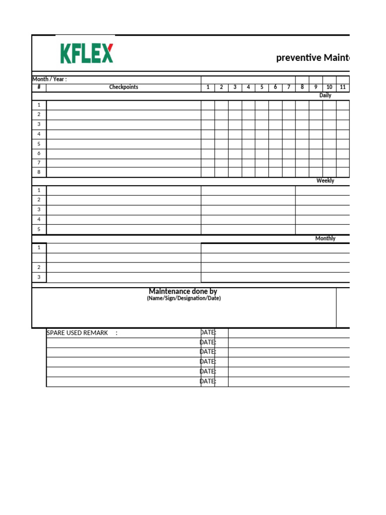Preventive Maintenance Checklist & Record- F-MT-02 (1) | PDF