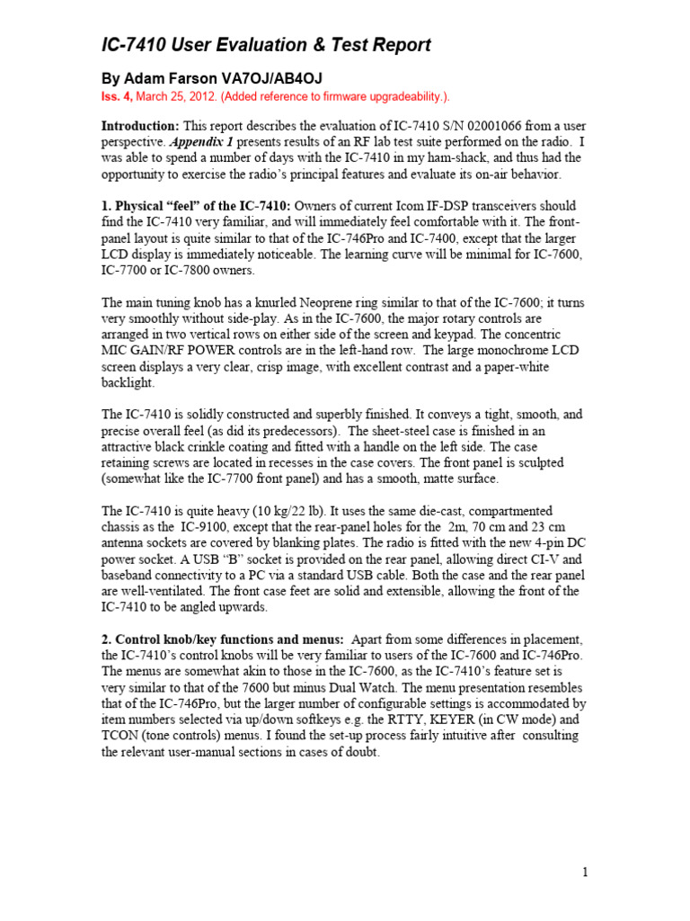 IC-7410 User Evaluation Report | PDF | Analog To Digital Converter ...
