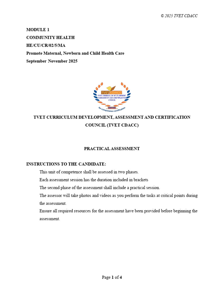 Maternal and Child Health Practical Assessment | PDF | Postpartum ...