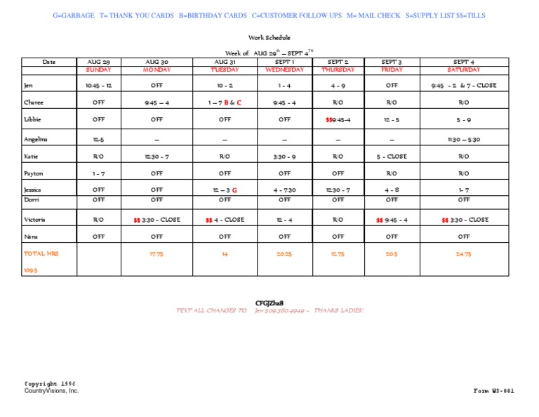 Weekly Work Schedule for Staff | PDF