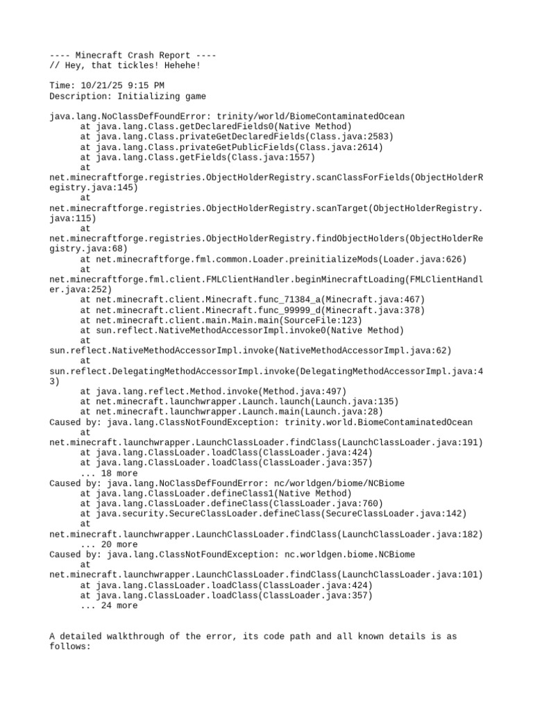 Minecraft NoClassDefFoundError Crash Report | PDF | Computer ...