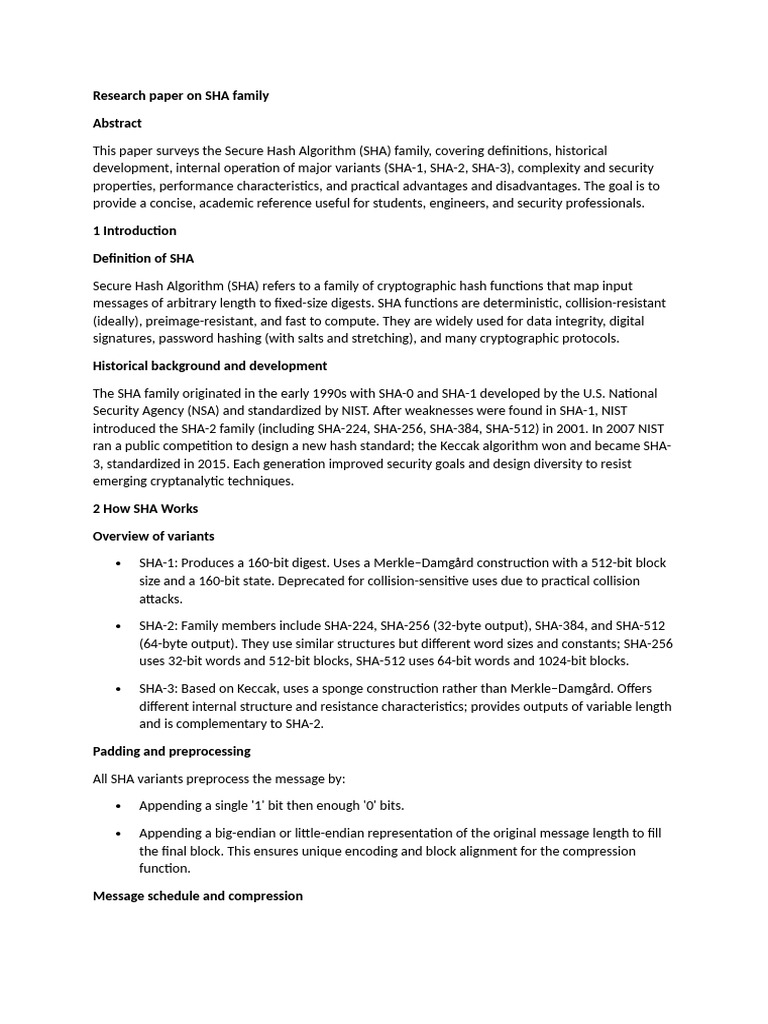 Overview of the SHA Family | PDF | Cryptography | Secure Communication